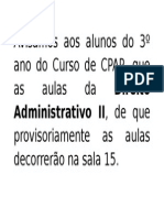 Avisamos Aos Alunos Do 3º Ano Do Curso de CPAP