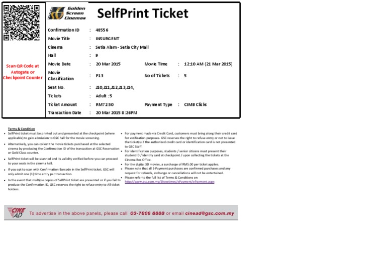 SelfPrint Ticket for Insurgent Movie | PDF