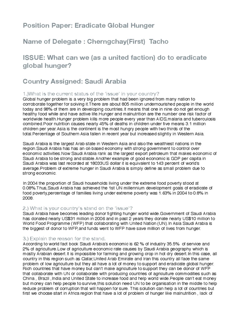 The World Hunger Problem - Words | Research Paper Example