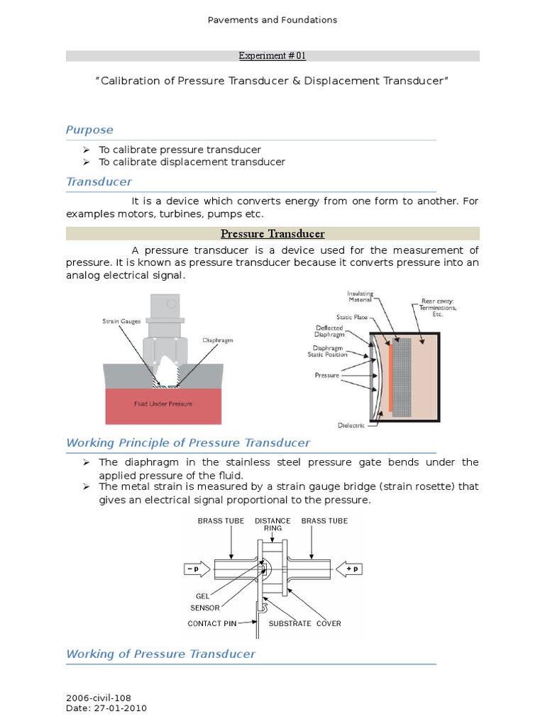 Pressure and Displacement Transducer Calibration | PDF | Technology ...