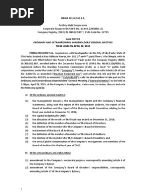 Call Notice Ordinary and Extraordinary Shareholder's General Meeting