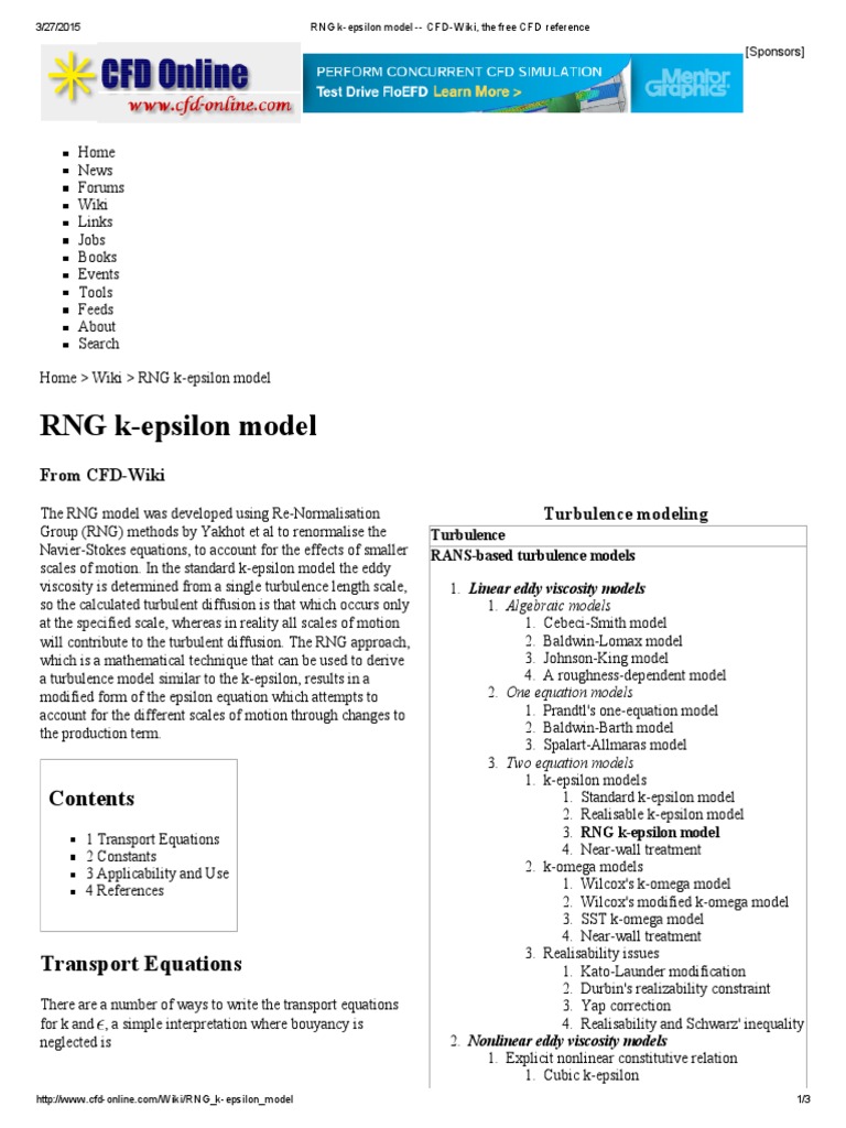 Overview of RNG k-epsilon Model | PDF | Turbulence | Computational ...