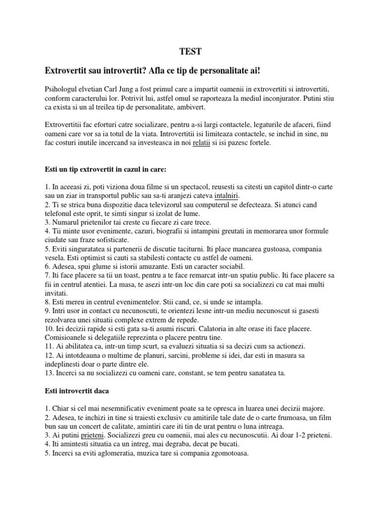 Extrovertit Sau Introvertit | PDF