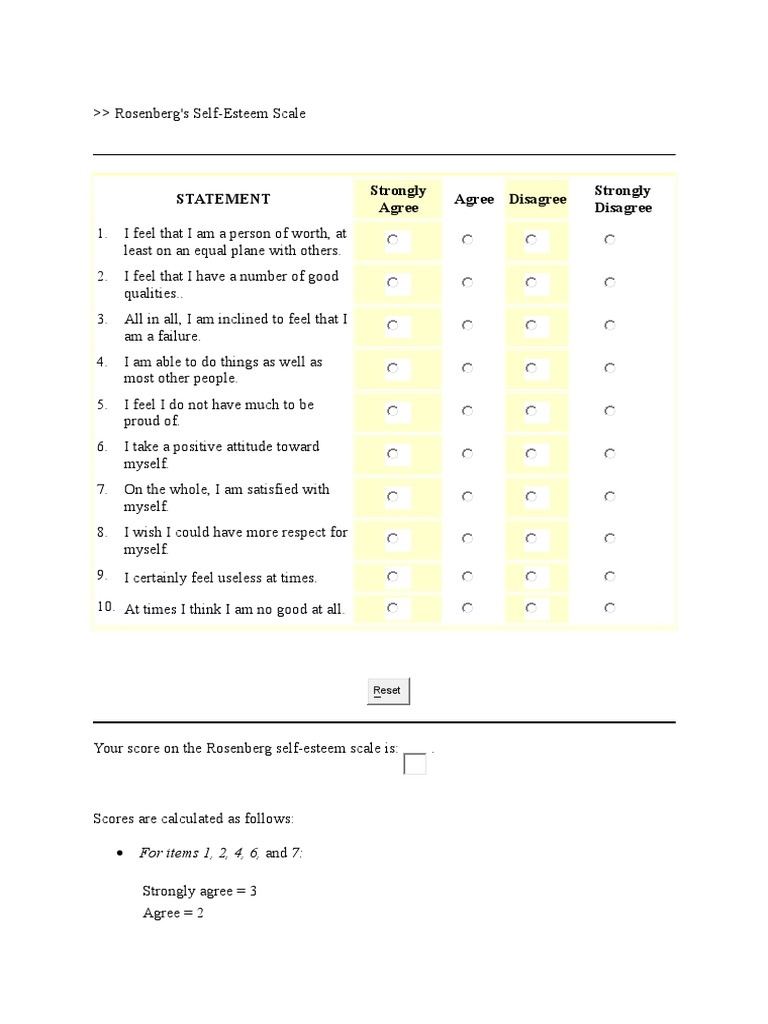 rosenberg self esteem test