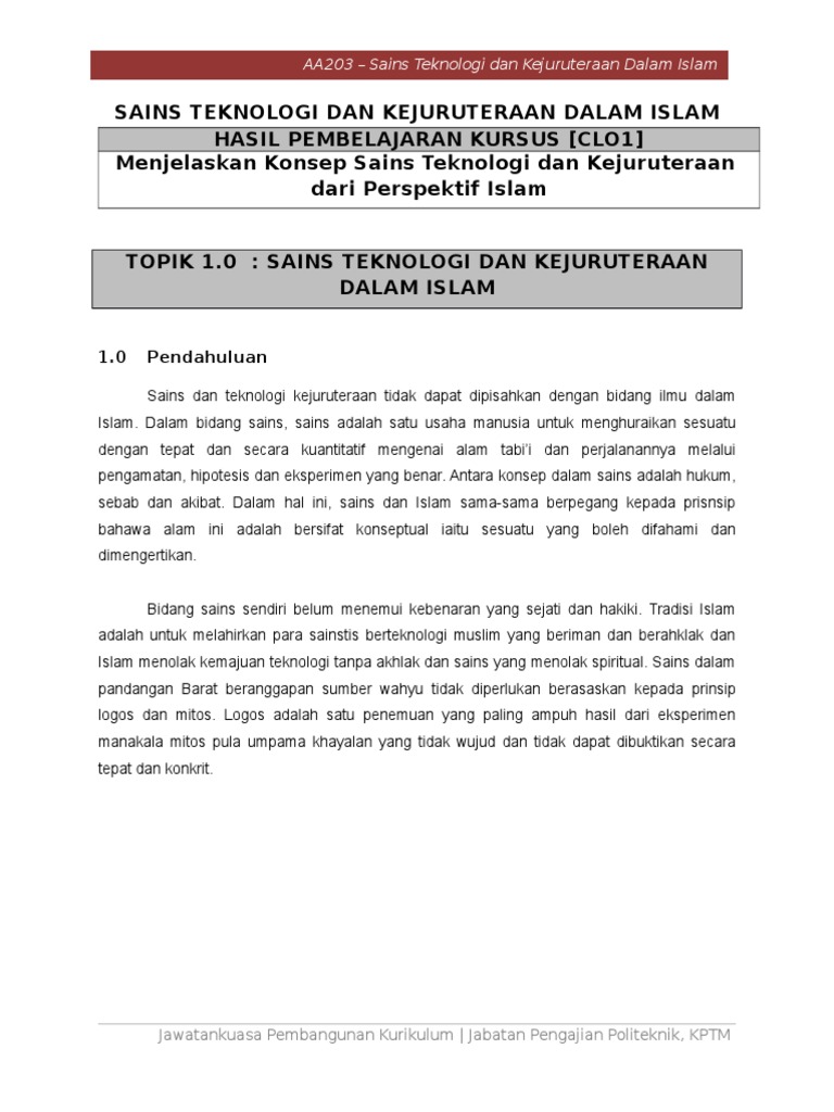 Sains Teknologi Dan Kejuruteraan Dalam Islam Pdf