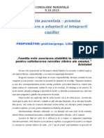 Educatia Parentala - Premisa Facilitatoare A Adaptarii Si Integrarii Copillor