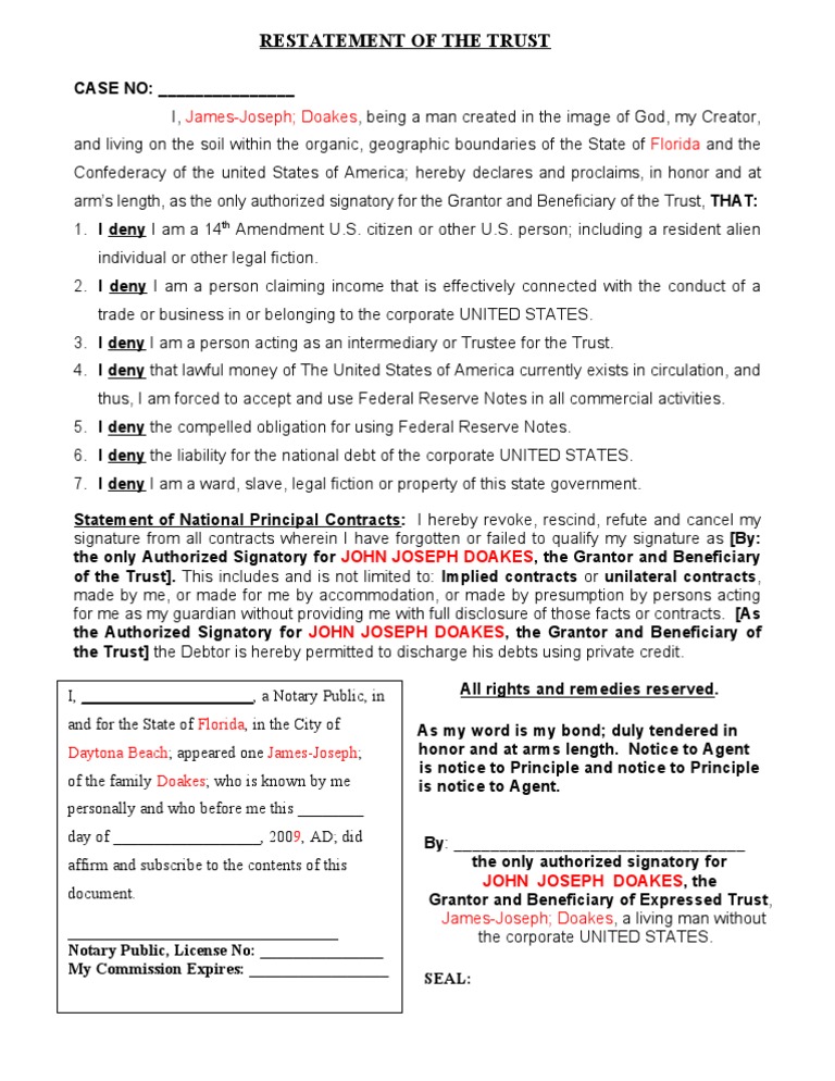 Trust Declaration and Revocation Statement | PDF | Trust Law | Civil ...