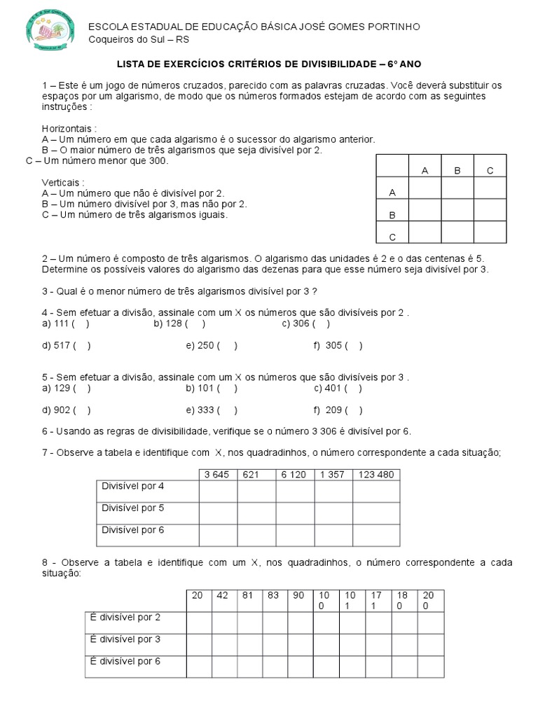 Exercícios de Divisibilidade - 6º Ano | PDF