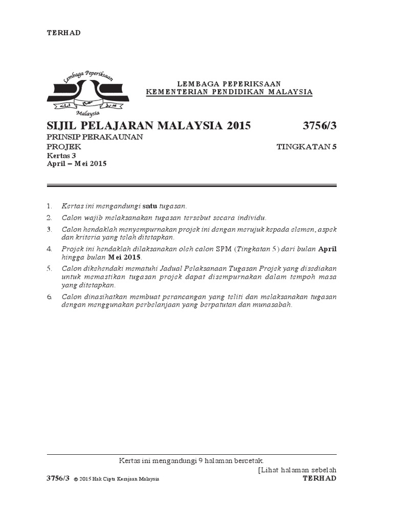 Soalan Tugasan Projek Prinsip Perakaunan Tingkatan 5 SPM 