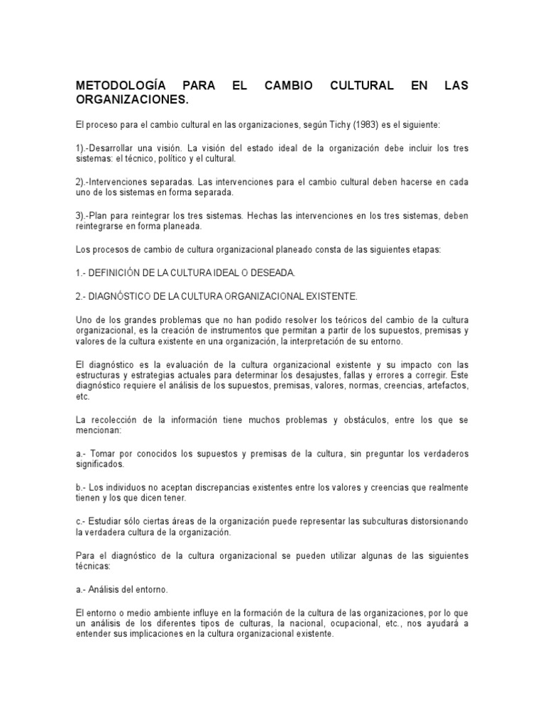 Metodología para Cambio Cultural Organizacional | PDF | Cultura ...