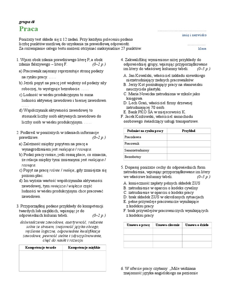 Wpisz Obok Zdania Prawdziwego Literę Pa Obok Fałszywego Literę F