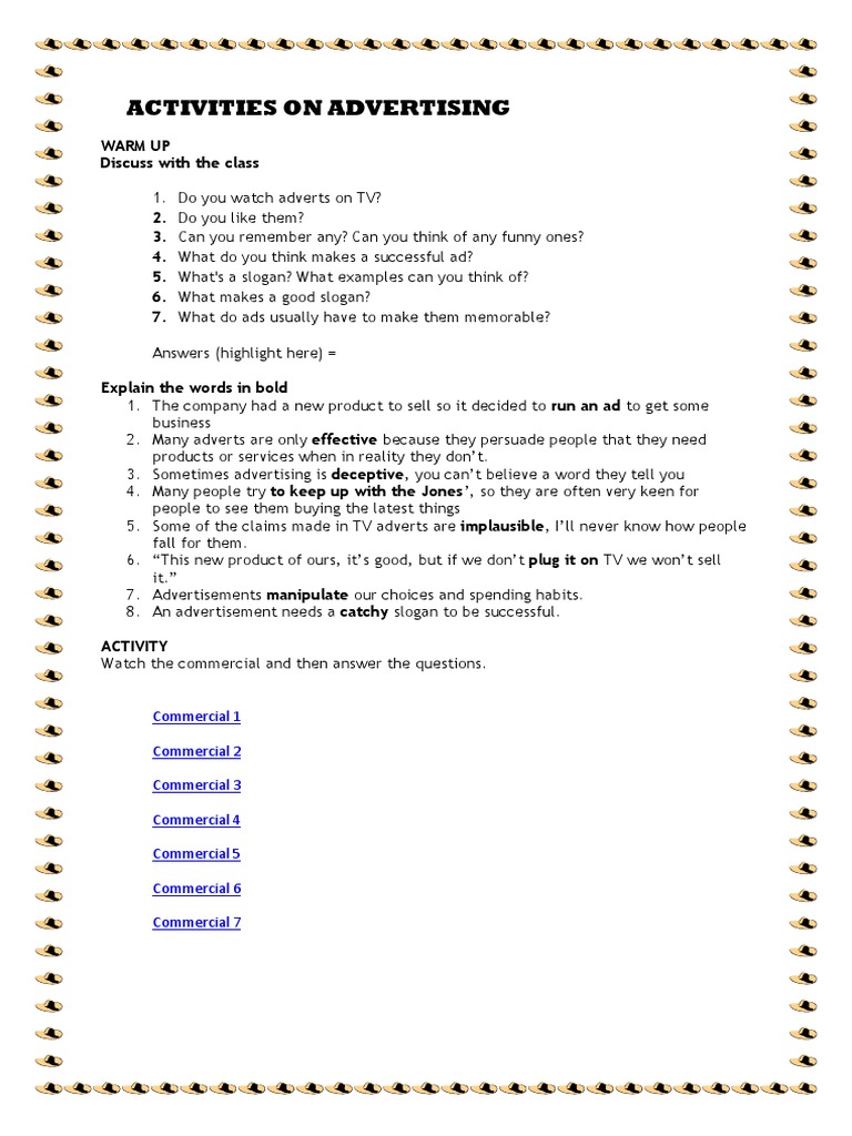 Grade 5 Advertising Activities Guide | PDF