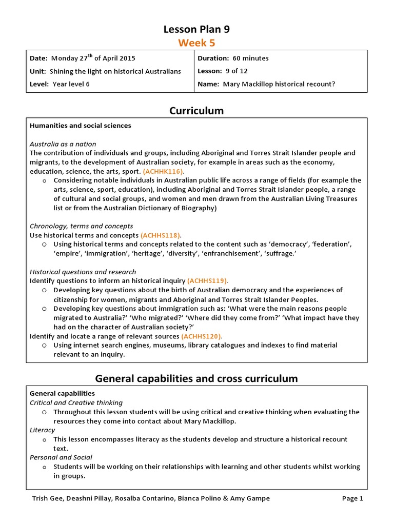 historical recount lesson edss Australia Educational Assessment