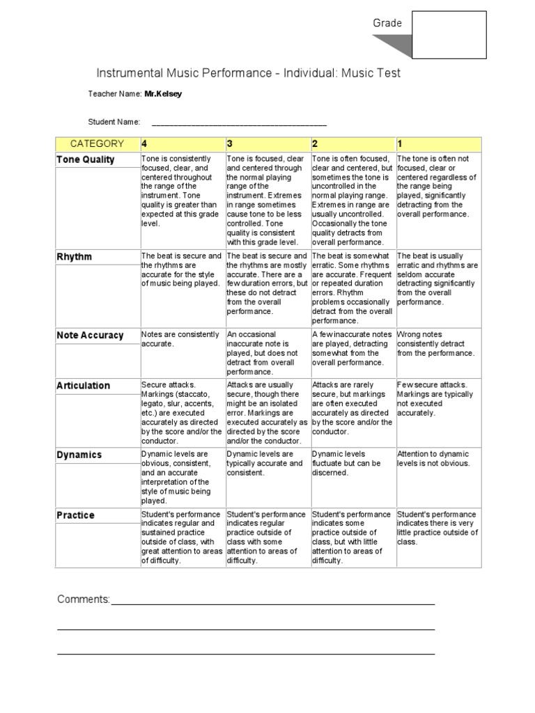 Instrumental Music Performance-Rubric | Conducting | Rhythm