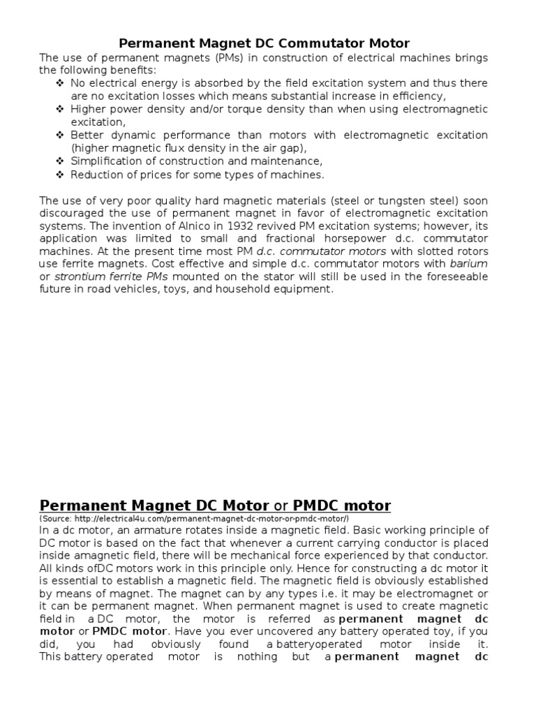 Permanent Magnet DC Motor Overview | PDF | Electric Motor | Engines