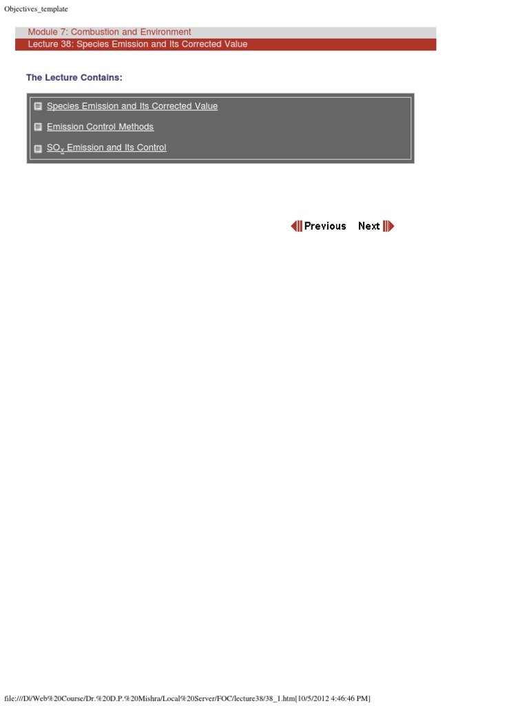 Species Emission and Its Corrected Value Emission Control Methods SO