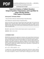 Numerical Solutions of Infinite Boundary Integral Equation (Trigonometry and Logarithm) by Using Galerkin Method With Laguerre Polynomials