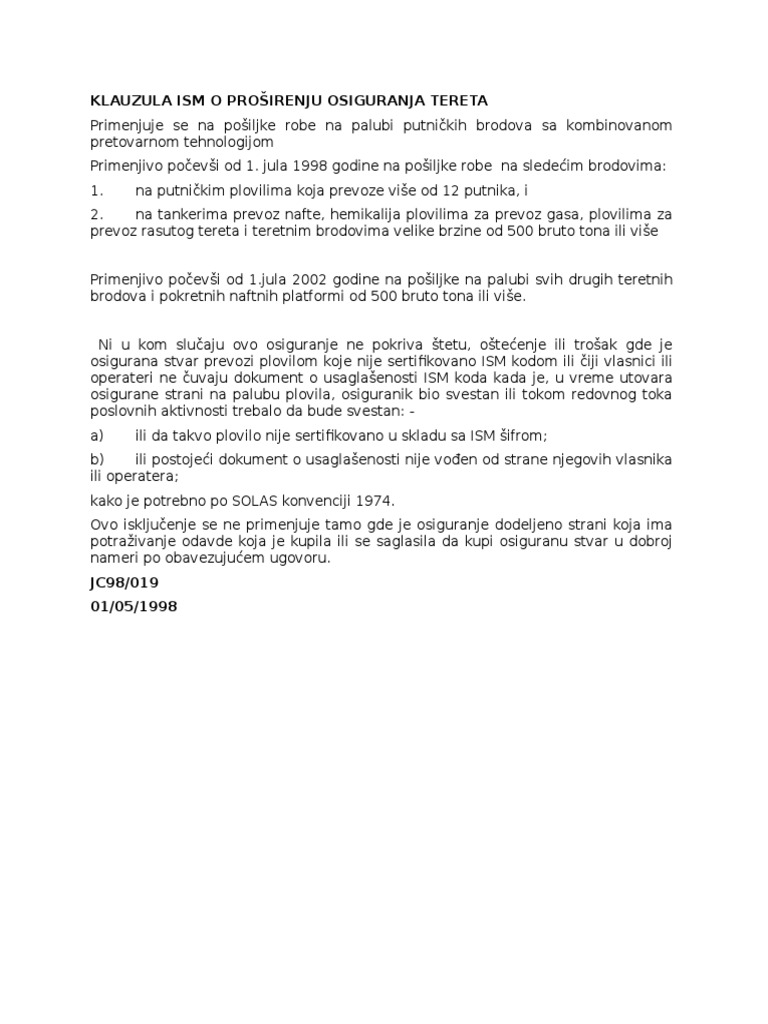 Cargo ISM Endorsement JC98019 Srpski PDF