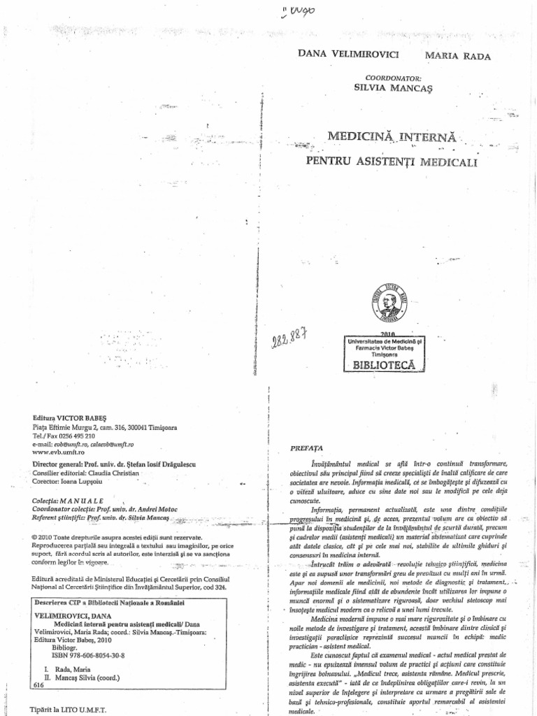 Medicina Interna Pt Asistentii Medicali Dana Velimirovici Pdf