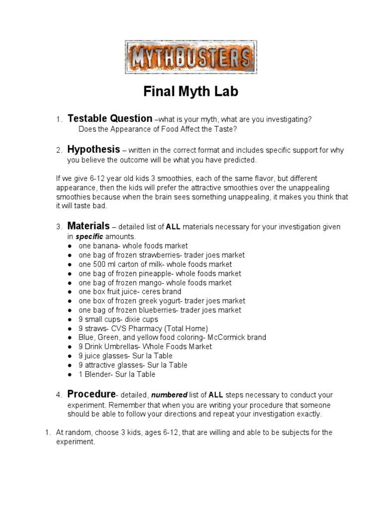 Final Myth Lab: Testable Question Hypothesis | PDF | Blender | Smoothie