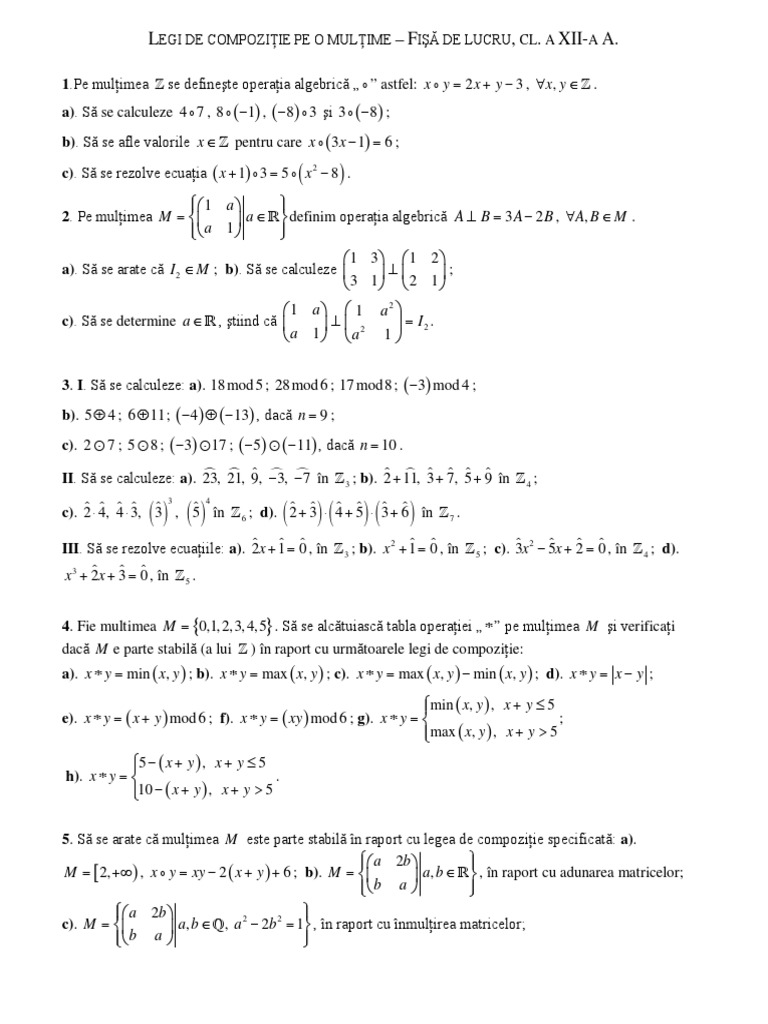 Legi de Compozitie 12.A - Fisa PDF | PDF