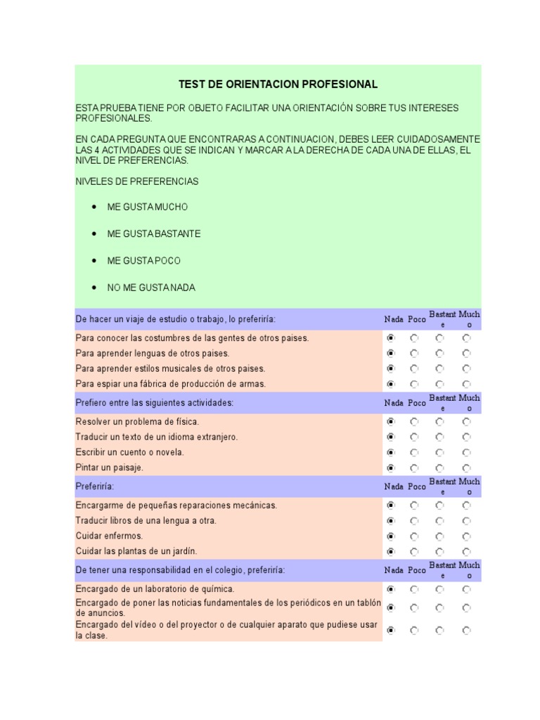 Test De Orientacion Profesional