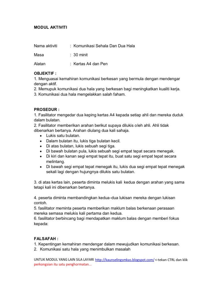 Modul Aktiviti Komunikasi 1 2 Hala Pdf