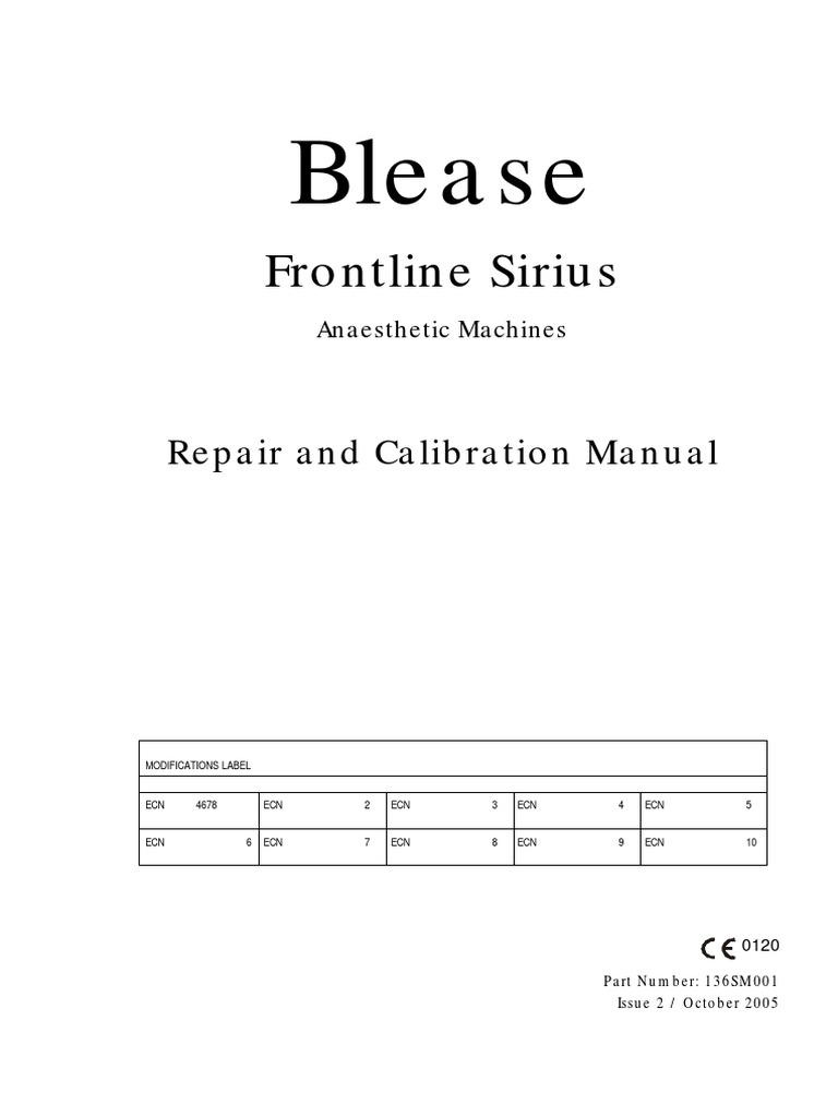 Blease Frontline Sirius Anaesthesia System - Repair manual.pdf
