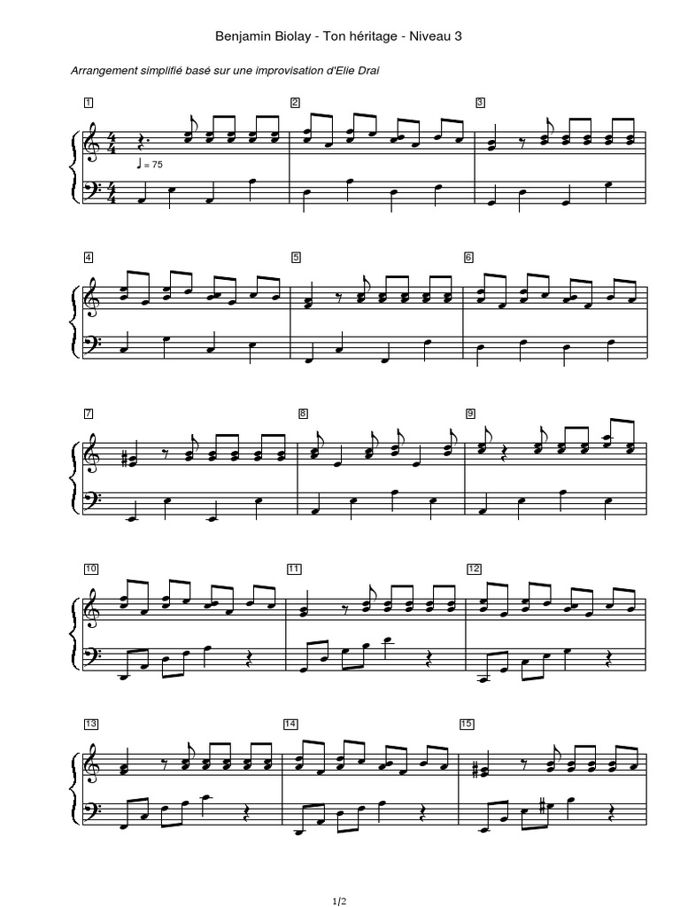 Benjamin Biolay Ton Heritage Piano Solo