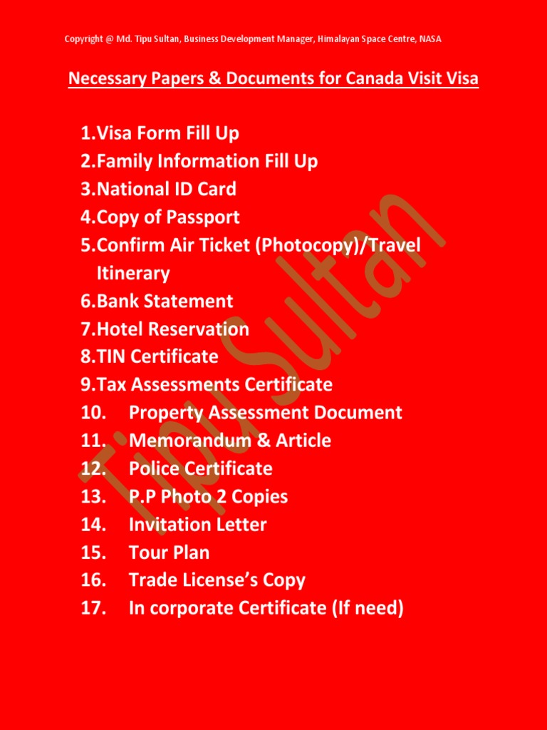 Canada Visit Visa Document Checklist | PDF | Travel Visa | Identity ...