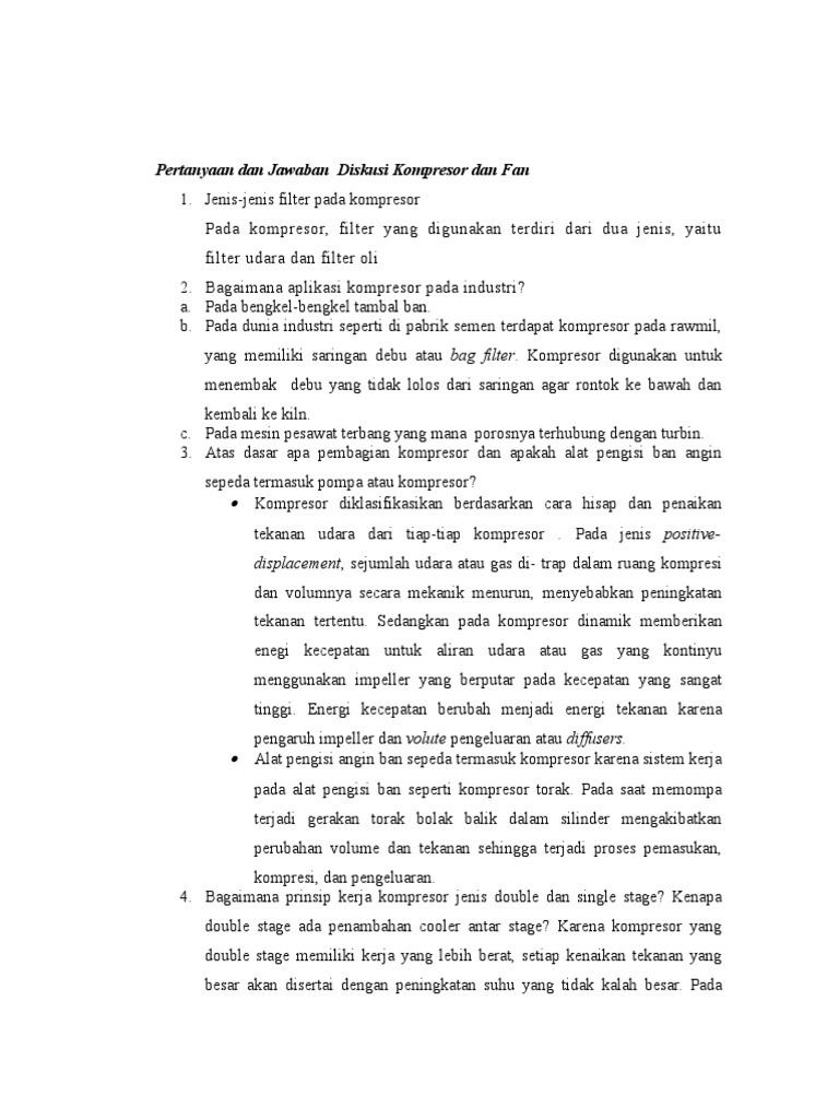 Pertanyaan Dan Jawaban Diskusi Kompresor Dan Fan