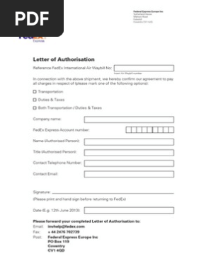 FedEx Letter of Authorisation