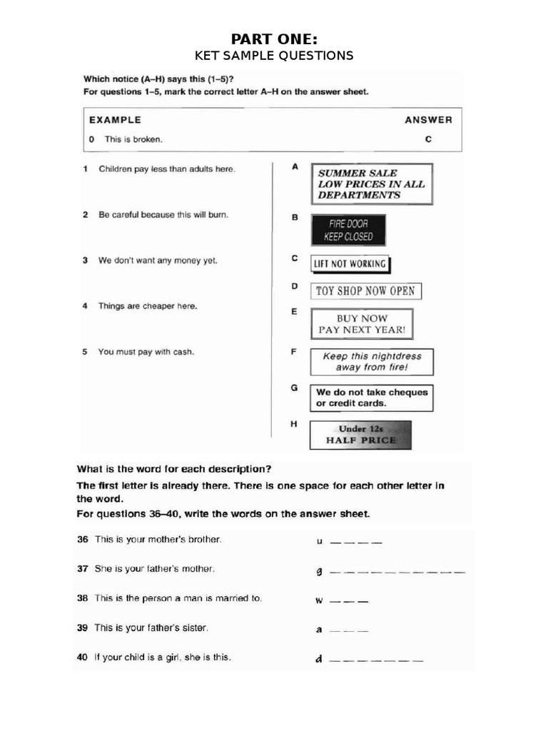 KET & PET Sample Questions | PDF