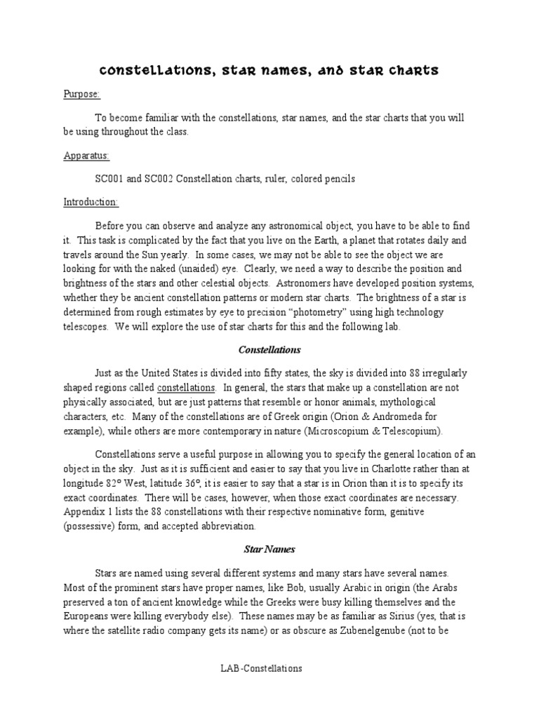 Lab Constellations Instruction | PDF | Apparent Magnitude | Stars