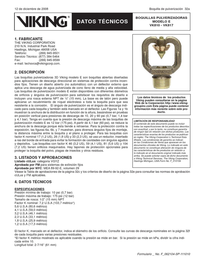 Viking Rociador Abierto Mod 811 - 817 | PDF | Corrosión | Agua