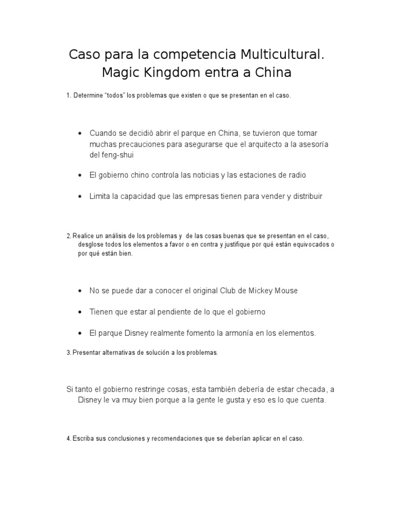 Caso para La Competencia Multicultural. Magic Kingdom Entra A China | PDF