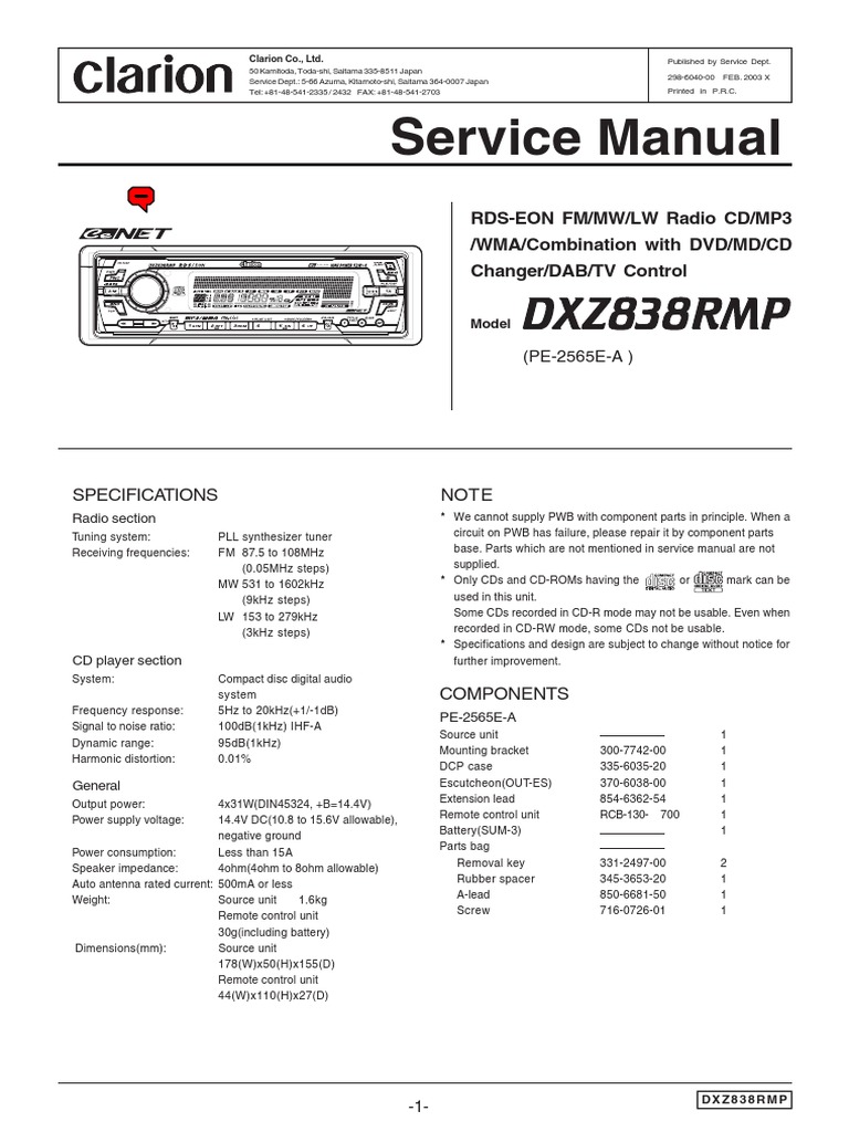 Clarion Dxz838rmp | PDF | Digital To Analog Converter | Electrical