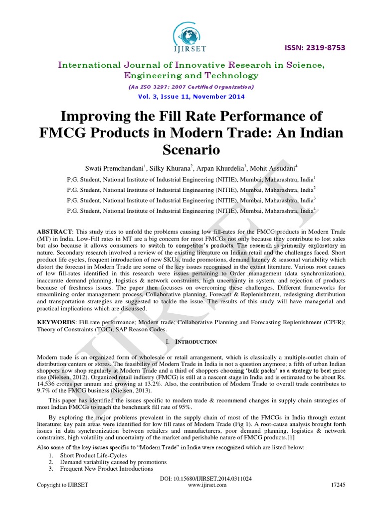 Improving Fill Rate Performance - Supply Chain | PDF | International ...