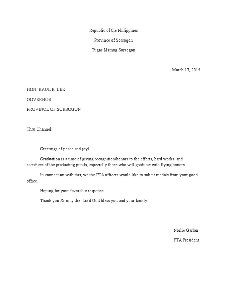 Solicitation Letter for Graduation Medals | PDF | Wellness | Lifestyle