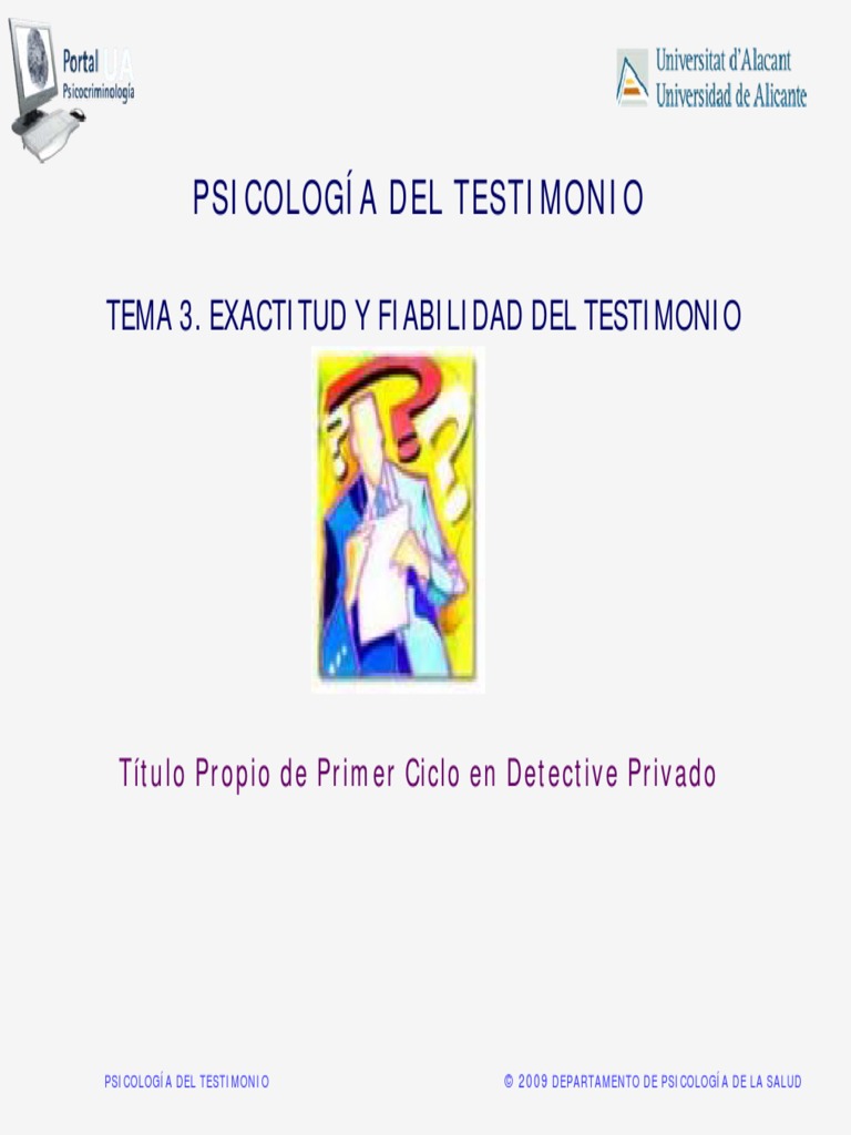 TEMA 3 Psicología Del Testimonio. Memoria Percepción