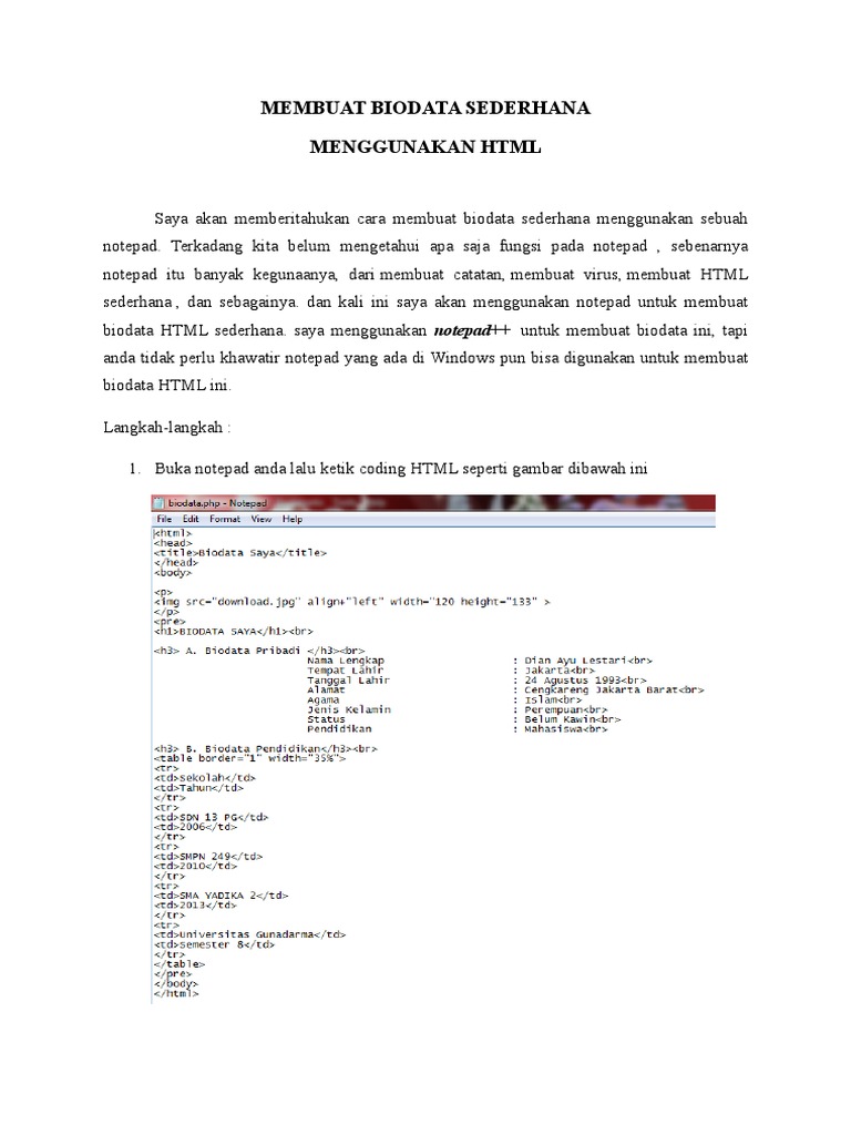 Membuat Biodata Sederhana | PDF