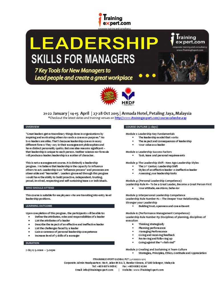 Leadership Skills For New Managers 7 Key Tools Public Program By ITrainingExpert PT 2015 
