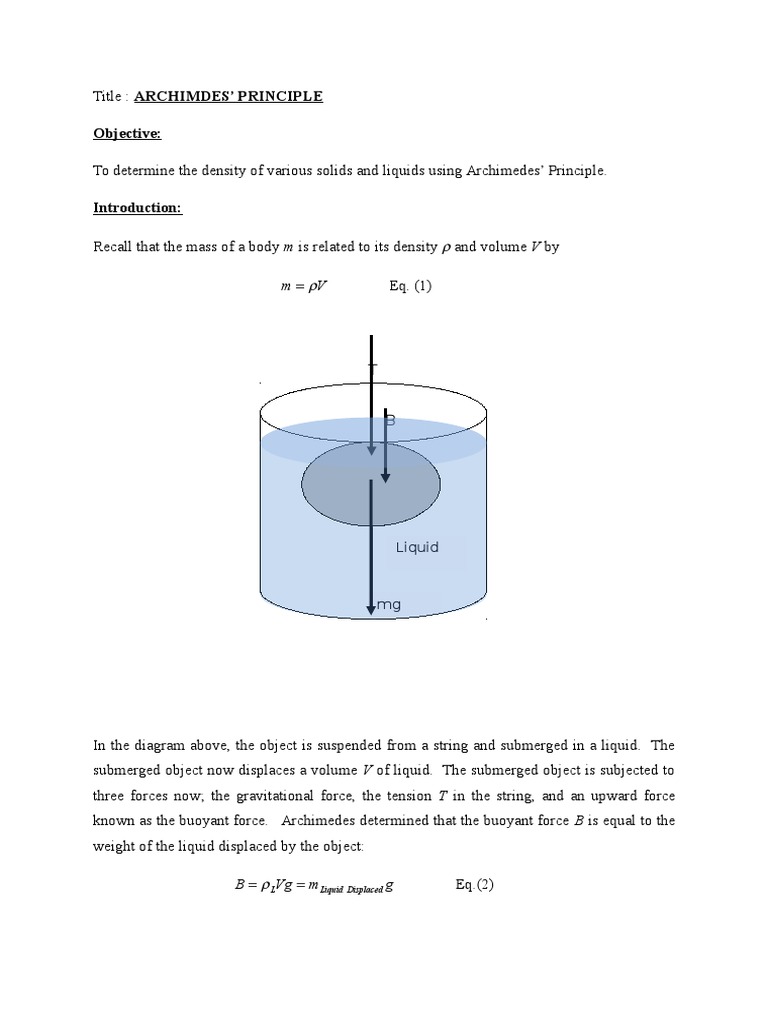 Archimedes Principle PDF Buoyancy Temporal Rates