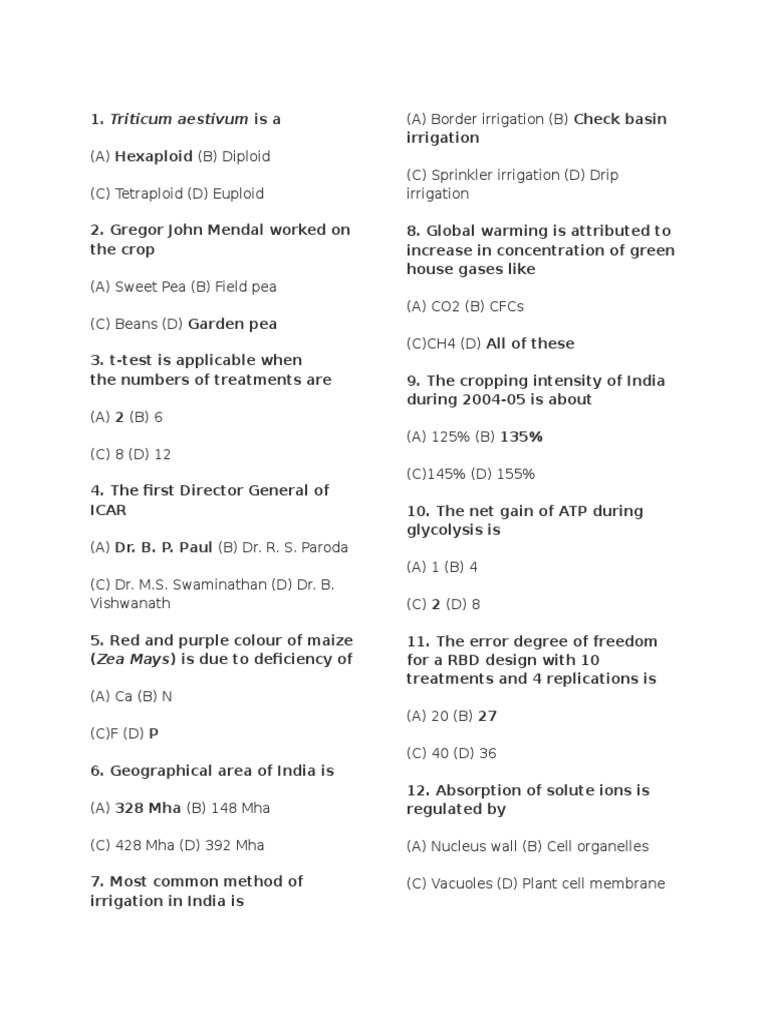 General Agriculture Jrf Questions Compiled Pdf Ploidy Wheat