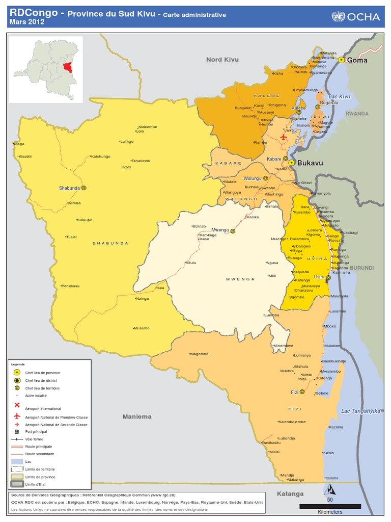 Rdcongo Reference Map Province Du Sud Kivu Carte Administrative Mars 12 Pdf