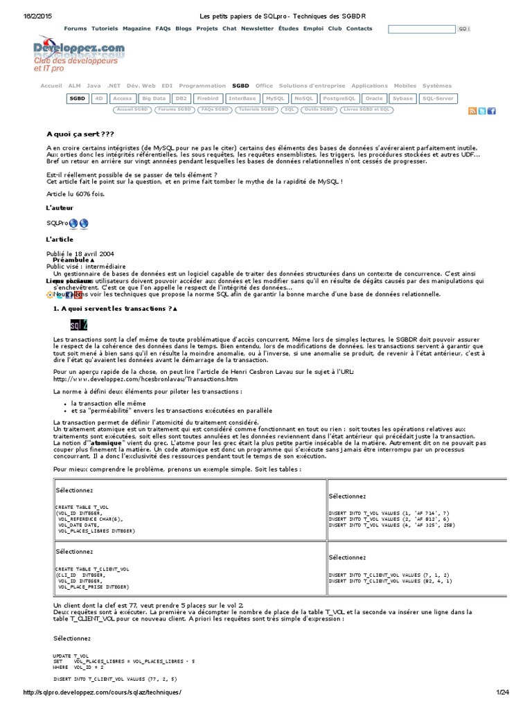 Les Petits Papiers de SQLpro - Techniques Des SGBDR | PDF | SQL | Base ...