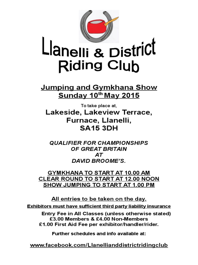 Llanelli and District Riding Club. Jumping Show May 10th 2015 PDF Indemnity Horses