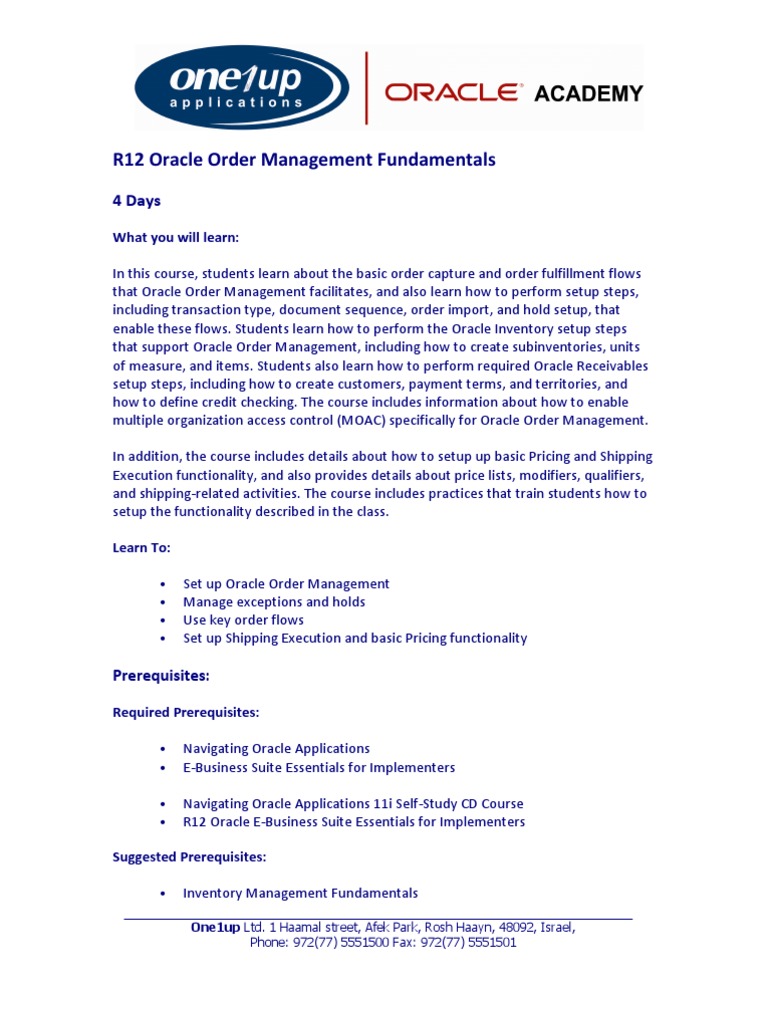 Oracle Order Management R12 Training | PDF | Inventory | Oracle Corporation