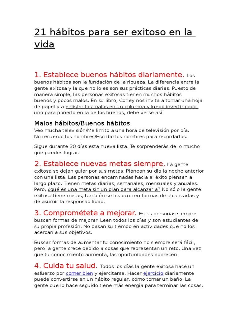 21 Hábitos para el Éxito Personal | PDF | Ejercicio físico