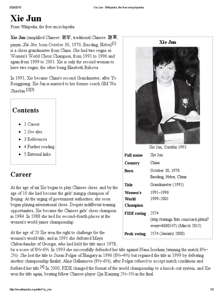 Xie Jun | PDF | Chess Players | Competitive Games
